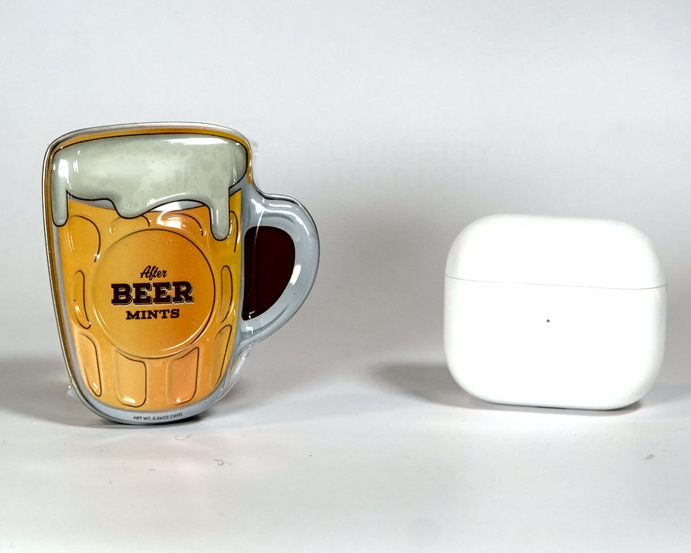 Beer Mug Peppermint Mints Tin EarPods size comparison