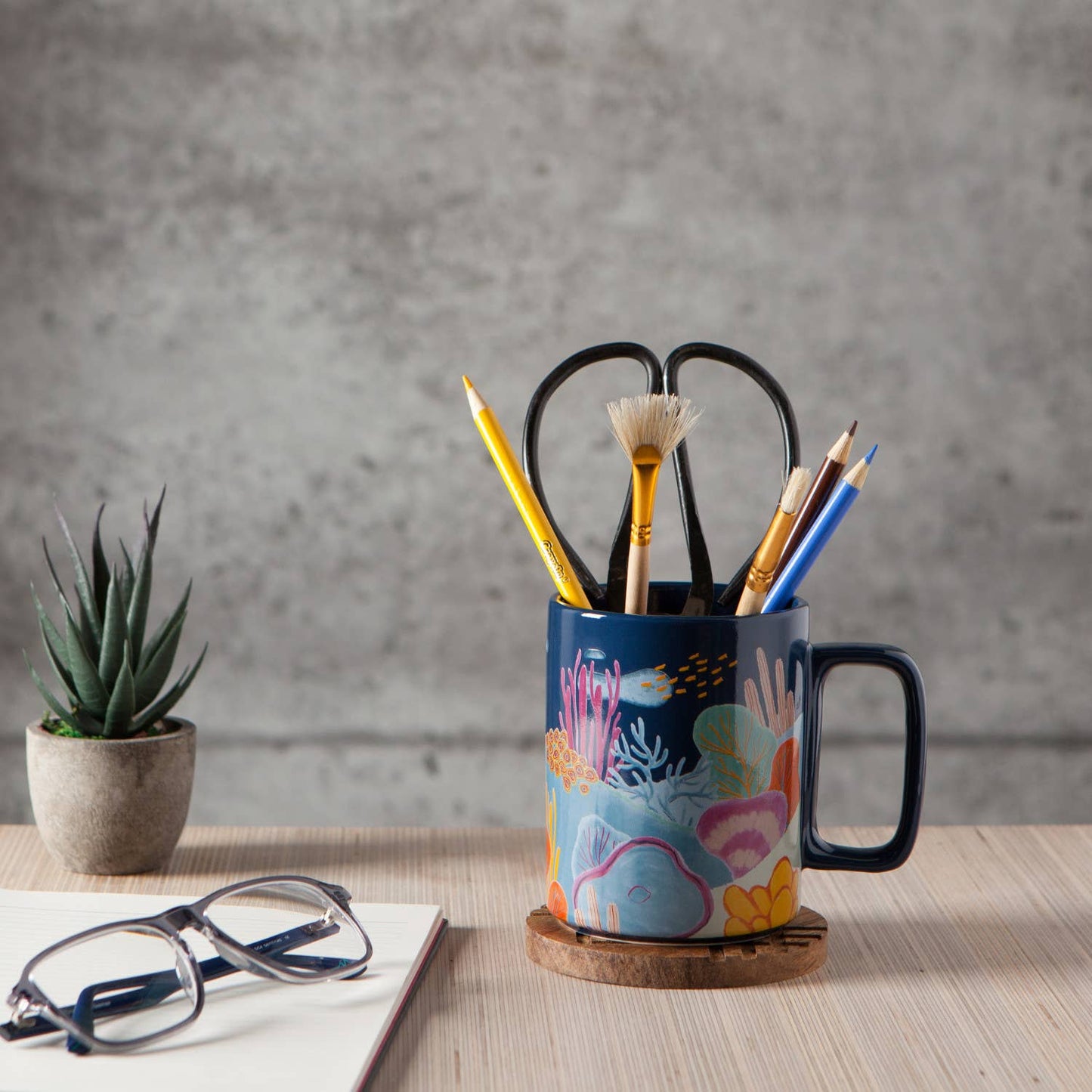 Ceramic Studio Mug on desk with pens and pencils