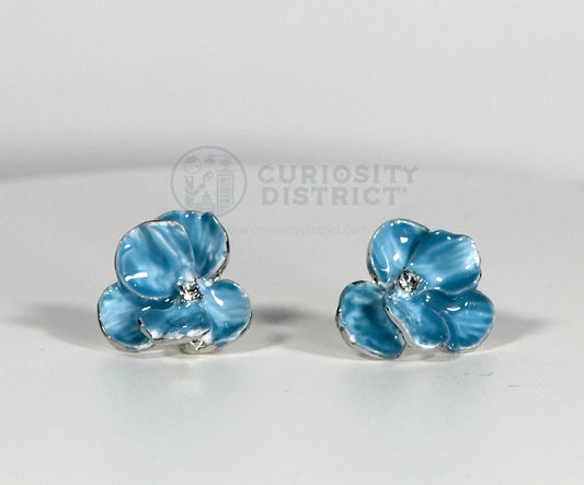 Floral Blue Petal Stud Earrings Front View