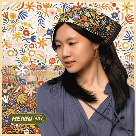 Woman wearing the Henri Bandana