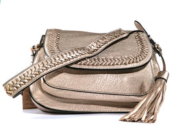Alice Classic Vegan Leather Saddle Satchel Woven Bag – Cooper × 1