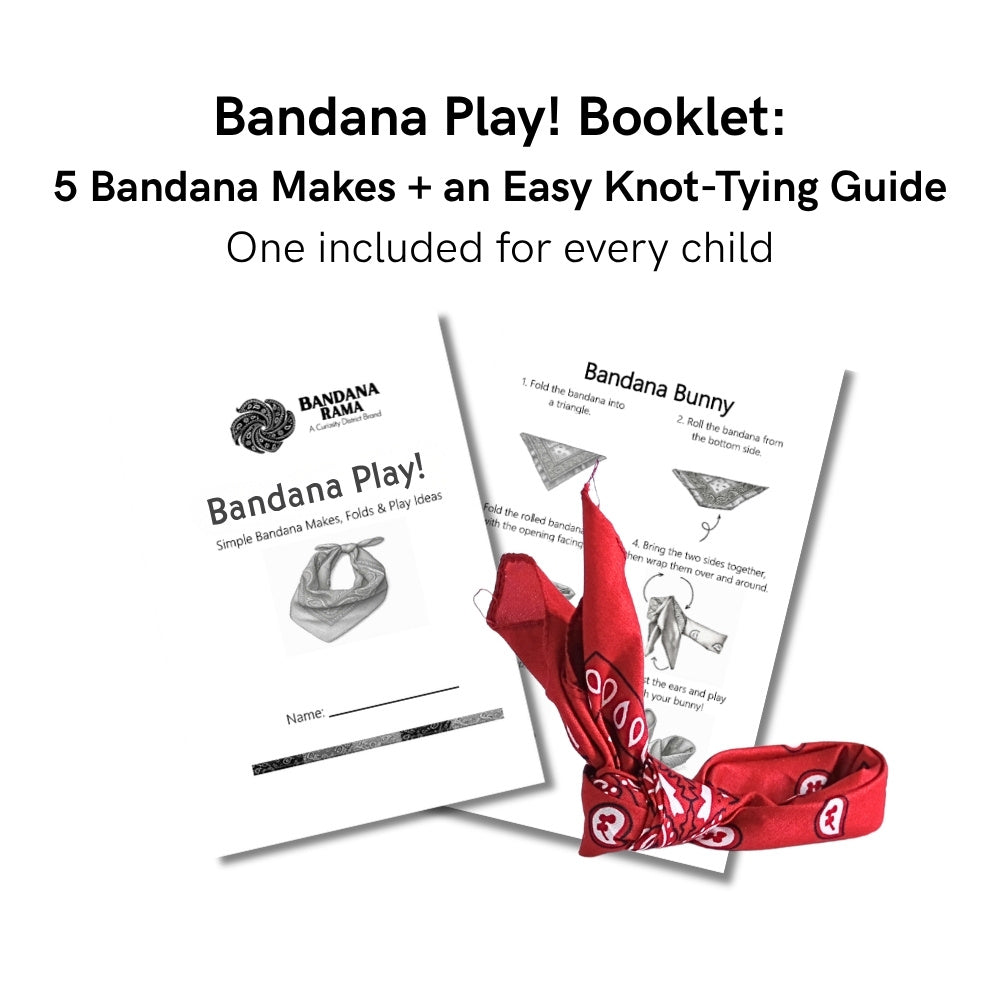 Bandana Fun Book with illustrated Bandana Bunny instructions and a red bandana folded into a bunny.