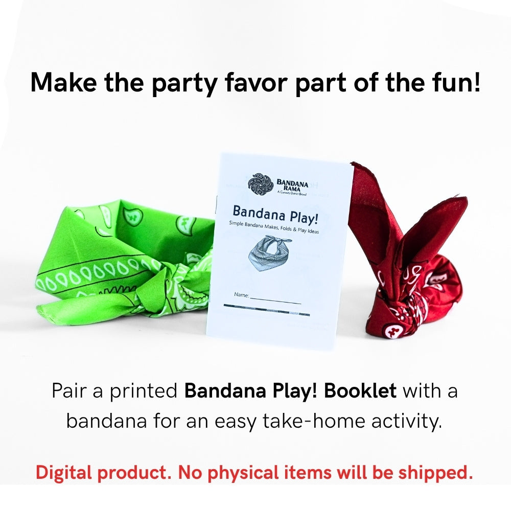 Mini Bandana Fun Book paired with colorful bandanas as a simple printable party favor and take-home activity for kids.