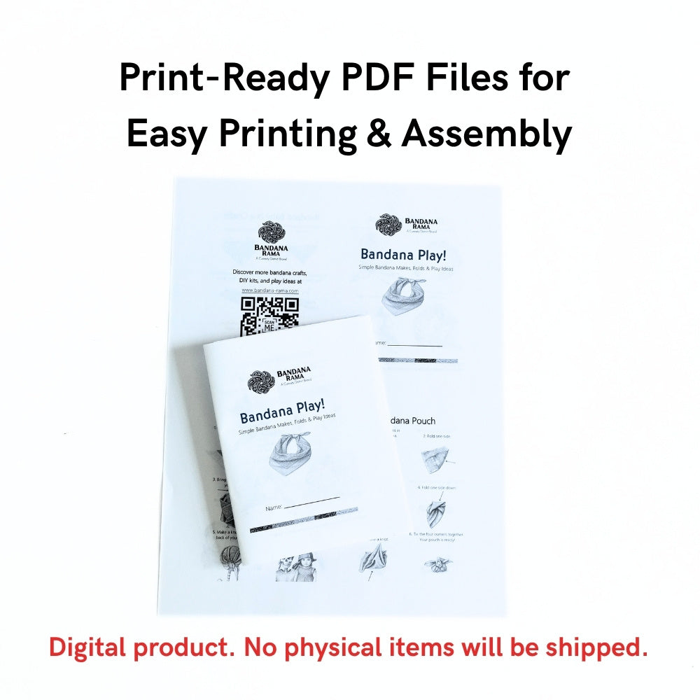 Print-ready Bandana Fun Book PDF layouts shown as standard and compact booklet pages for easy home printing and assembly.