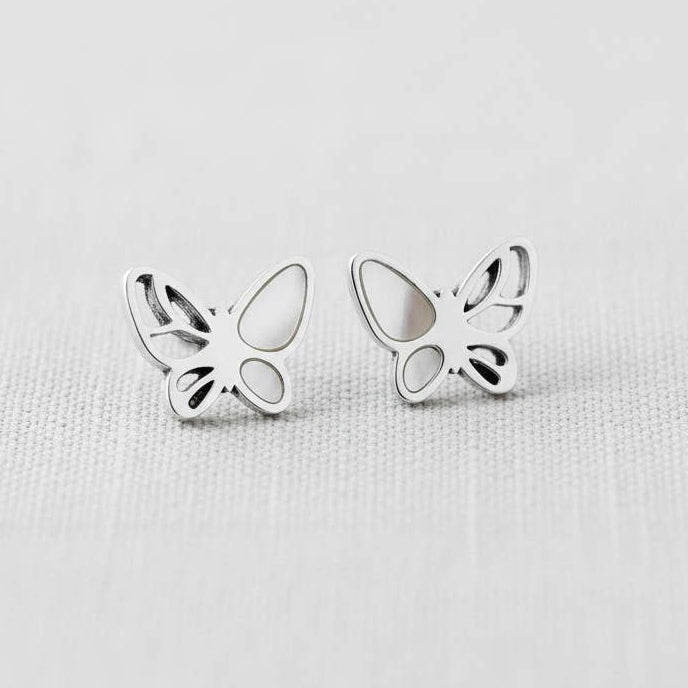 Butterfly Minimalist Earrings with Titanium Front View 