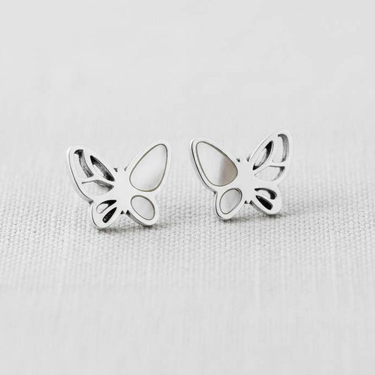 Butterfly Minimalist Earrings with Titanium Front View 