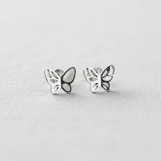 Butterfly Minimalist Earrings with Titanium Front View 