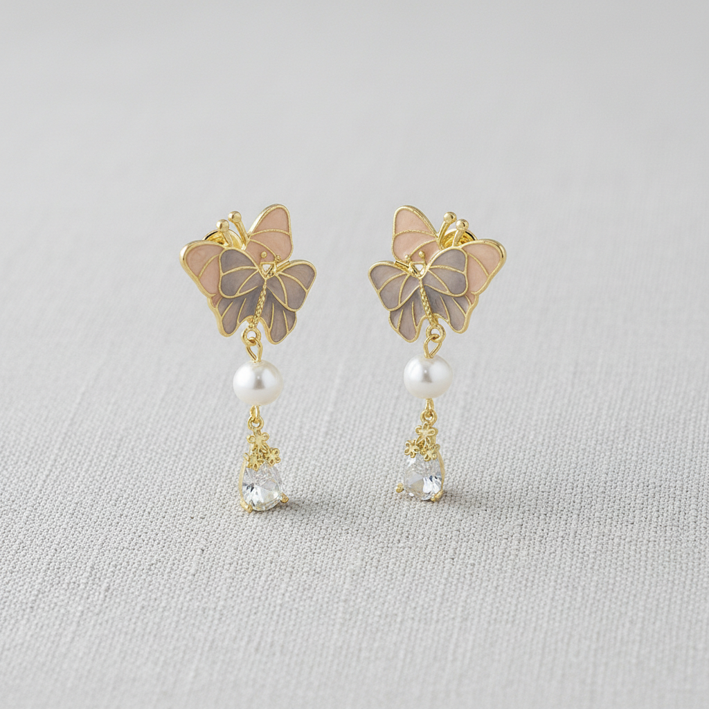 Butterfly Tassel Earrings front view hanging