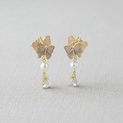 Butterfly Tassel Earrings front view hanging