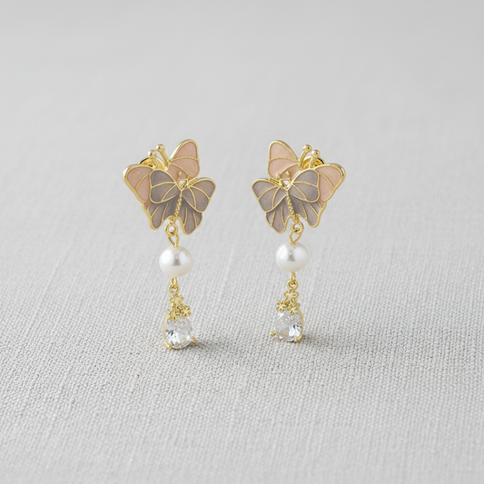 Butterfly Tassel Earrings front view hanging