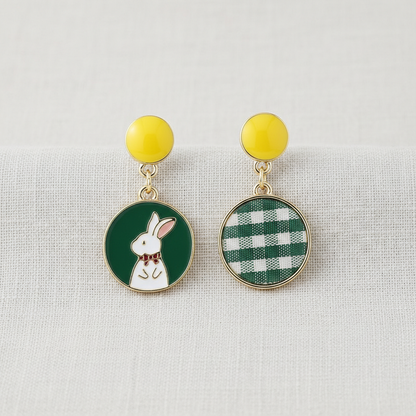 Colorful Rabbit Asymmetric Earrings Front View