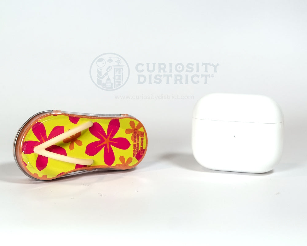 Floral Flip Flop Mint Tin size comparison with EarPods Case