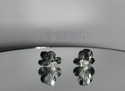 Floral Blue Petal Stud Earrings Back View with reflection on mirror