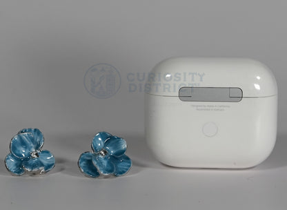 Floral Blue Petal Stud Earrings Size comparison with EarPods Case
