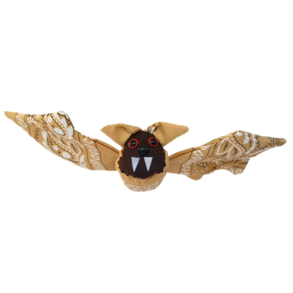 Front view of the finished Bandana Flying Bat with its patterned wings extended outward in a flying position.