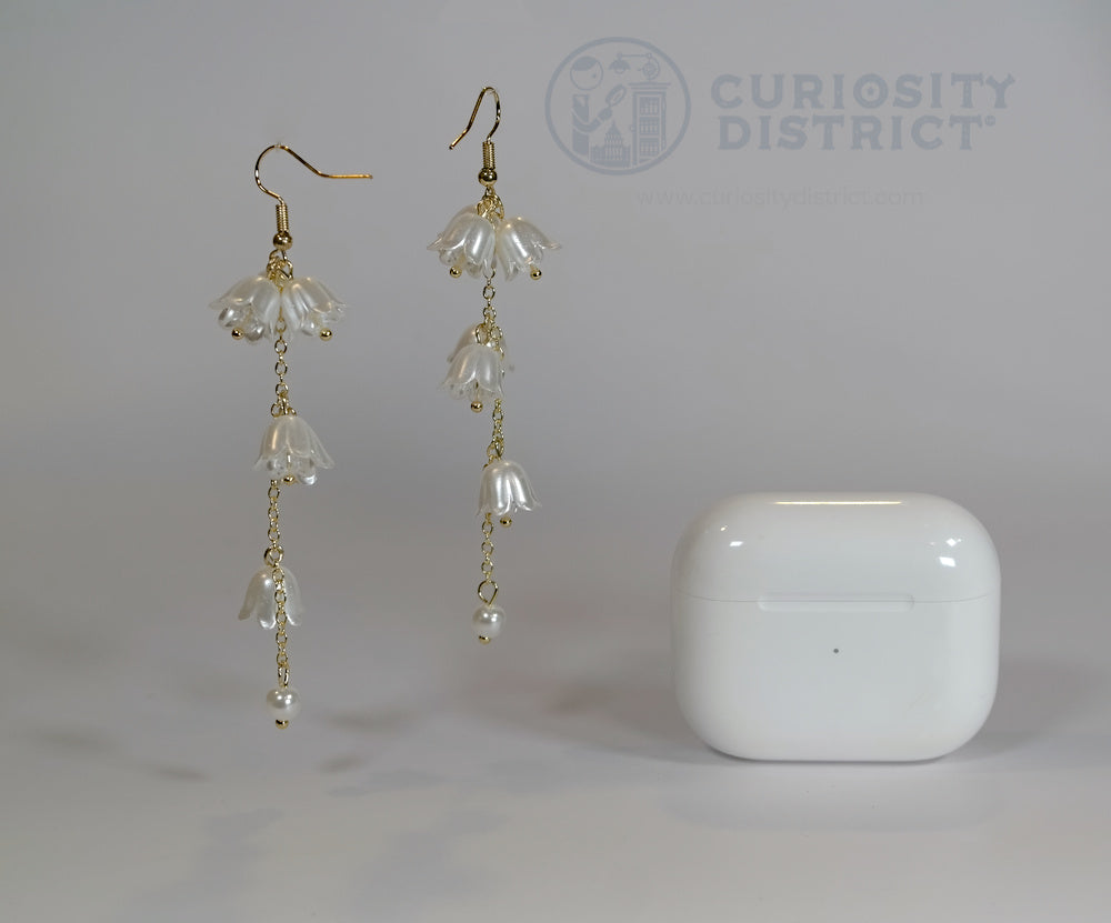 Lily of the Valley Tassel Earrings Front View size comparison with EarPods case