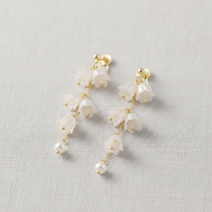 Lily of the Valley Tassel Earrings Front View Slightly Rotated