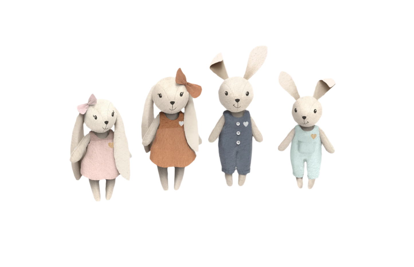 Charming Rabbit Family Stuffys front view white background