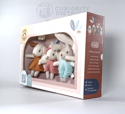 Charming Rabbit Family Stuffys front side box view white background