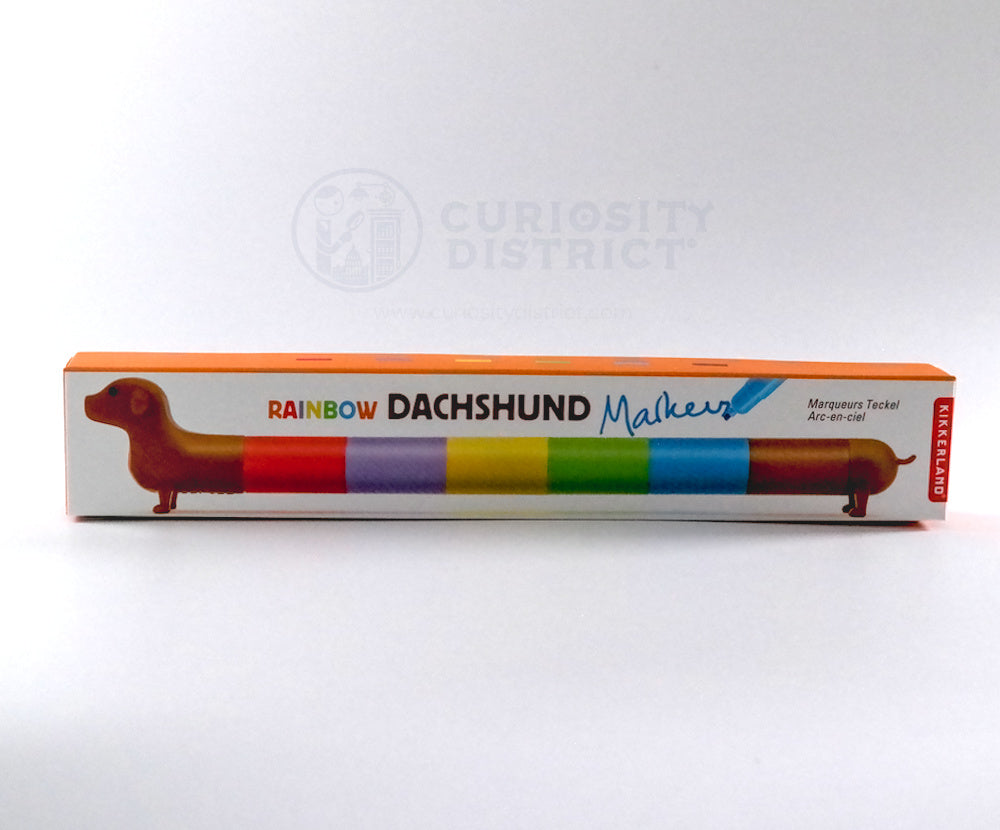 View of the front of the box of the Rainbow Dachshund Markers 