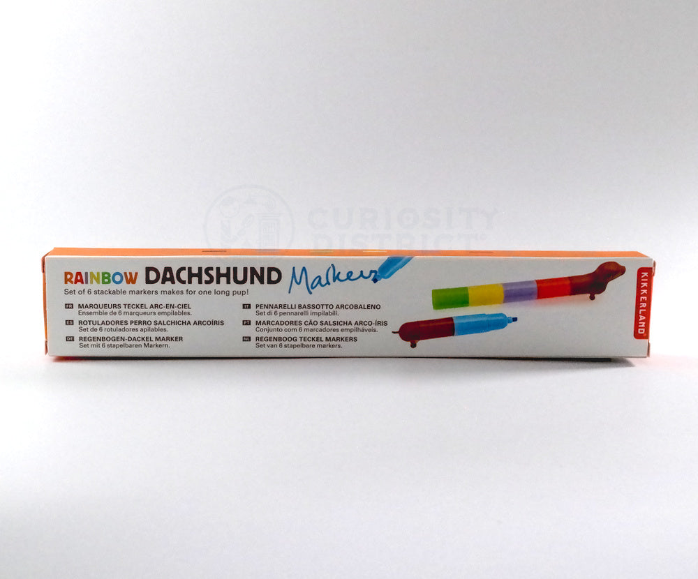 View of the back of the box of the Rainbow Dachshund Markers 