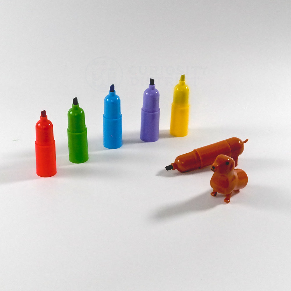Image showing the Rainbow Dachshund Markers separated showing all markers open