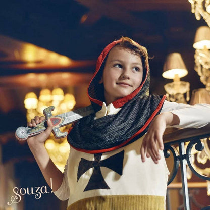Kid dressed up as knight zoomed in