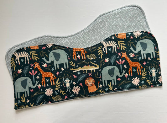 Image of the two Signature Burp Cloth with Jungle design, extended. 