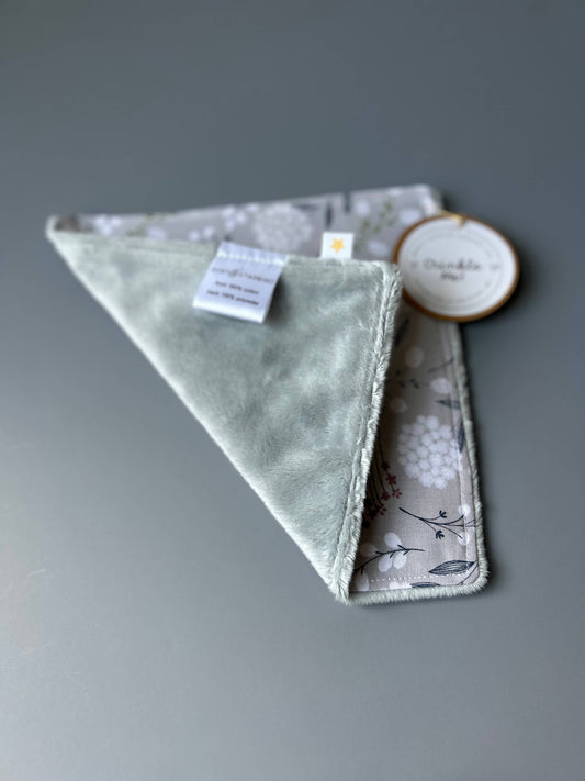 Folded Signature Minky Crinkle Sensory Toy, Grey Wildflowers design