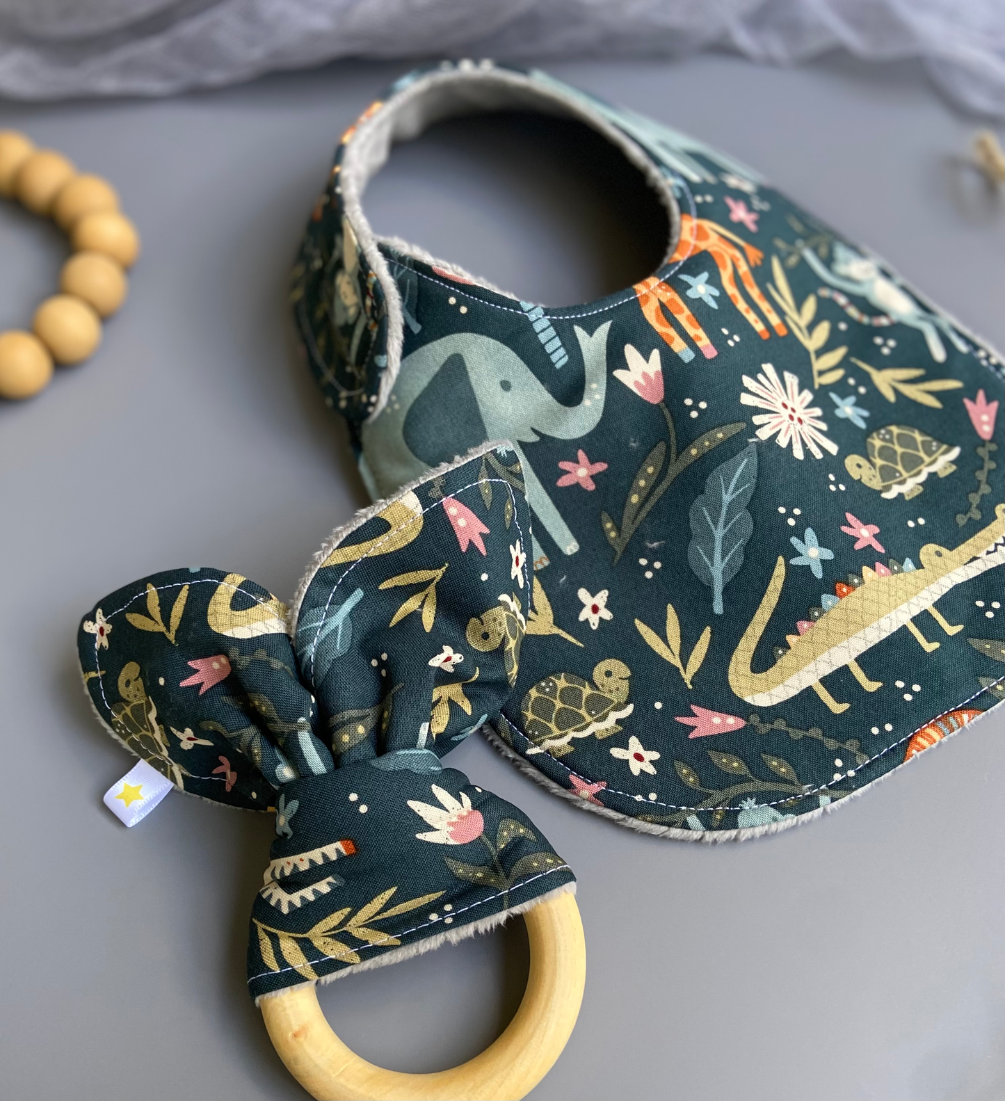 Front image of the Signature Side-Close Baby Bib, Welcome to the Jungle design